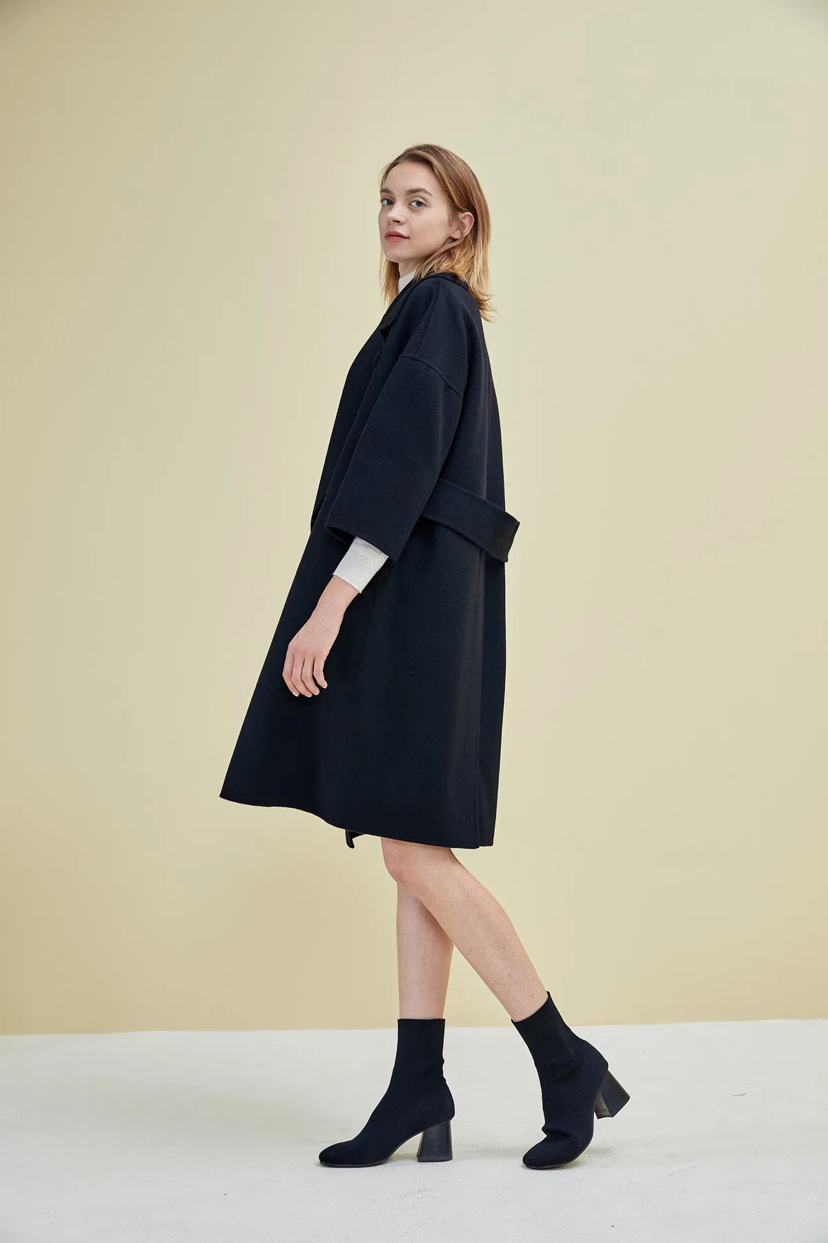 Women's hand-sewn pure cashmere double-face coat