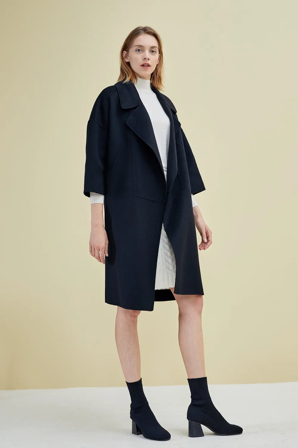 Women's hand-sewn pure cashmere double-face coat